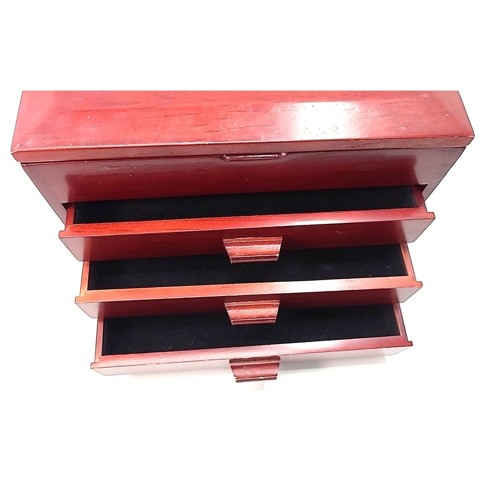 Vintage Small Wooden‎ Jewelry Chest of 3 Drawers - Picture 10 of 16